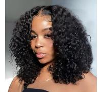 Jreitsere 13x6 Curly Deep Wave Bob Wig Human Hair 14 Inch HD Lace Front Wigs Human Hair For Black Women 180 Density Deep Wave Bob Wig Natural Black