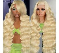Jreitsere Blonde 613 Lace Front Wig Human Hair Body Wave Brazilian Glueless, Natural Looking Curly Hair Wig with Pre Plucked Baby Hair, 30 Inch