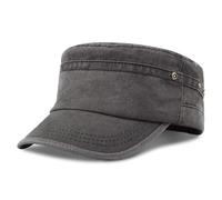 JremPan Military Hats for Men - Washed Cotton Military Caps Cadet Army Cap Vintage Adjustable Flat Top Cap, Gray, One size