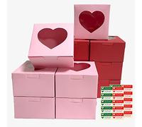 Jremreo 12 Pack 10×10×6.5 cm Red Pink Heart Shaped Boxes with Window, Goodie Cupcake Strawberry Box for Valentine's Day Wedding Engagement Anniversary Bridal Shower Decorations