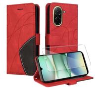 jrester Case Compatible with Xiaomi Redmi A5 4G EU Version Case (No para 5G/4G Global Version) PU Leather Mobile Phone Case Protective Cover with 1 Piece Tempered Glass Screen Protector - Red
