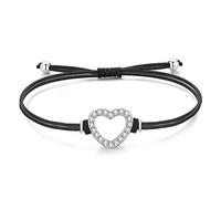 Jrêveinfini Love Heart Bracelet for Women Girls Sterling Silver 925 Sister Best Friendship Bracelet Charms Personalised Adjustable Rope Granddaughter Auntie Protection Black String Bracelet Mum
