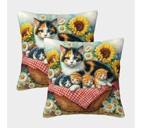 JRHSADBOP Cat 3D Printed Pillow Covers Modern Decor Home Decorations Square Cute Pet Cushion Cases Set of 2 for Sofa Couch Car 50x50cm