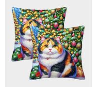 JRHSADBOP Cat 3D Printed Pillow Covers Modern Decor Home Decorations Square Cute Pet Cushion Covers Pack of 2 for Couch Sofa Bed Living Room 50x50cm