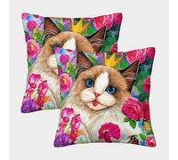 JRHSADBOP Cat 3D Printed Pillow Covers Modern Decor Home Decorations Square Cute Pet Cushion Covers Pack of 2 for Sofa Couch Car 40x40cm