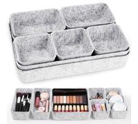 JRHSLCXLT 8 Pack Drawer Storage Organiser Set, Felt Desk Drawer Tray Dividers, Stackable Makeup and Office Drawer Organisers for Bedroom, Kitchen and Bathroom, Light Grey