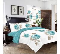 JRI 4 Piece Qaisiria Lisa Teal White Duvet Cover Bedding Set Plain Luxury Set Include (1xDuvet Cover, 1xFitted Sheet, 2x Pillow Case)-Super King - (Same Day Dispatch)