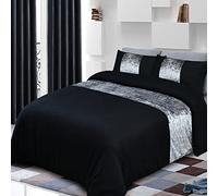 JRI® Crushed velvet Microfiber Panel Duvet Quilt cover bedding set with Pillowcases-Black/Silver-Single-Set Include(1 Duvet cover and 1 pillow case) - (Same Day Dispatch)