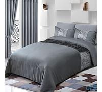 JRI® Crushed velvet Microfiber Panel Duvet Quilt cover bedding set with Pillowcases-Charcoal/Grey-Single-Set Include(1 Duvet cover and 1 pillow case) - (Same Day Dispatch)