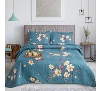 JRI Premium Reversible Bedspread Set with Matching Pillowcases - Double-Sided Quilted Coverlet for All Seasons suitable for Double and King Sized Bed - Design 125