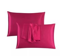 JRI Silk Satin Pillow Cases 2 Pack FUCHSIA, Silky Pillowcases Soft and Cozy Standard Pillow Covers Dyed in Trendy Colors-Size (50 x 75 cm)
