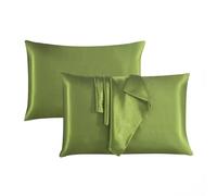 JRI Silk Satin Pillow Cases 2 Pack OLIVE-GREEN,Silky Pillowcases Soft and Cozy Standard Pillow Covers Dyed in Trendy Colors-Size (50 x 75 cm)