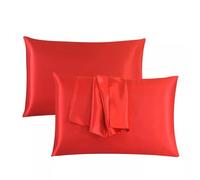 JRI Silk Satin Pillow Cases 2 Pack RED, Silky Pillowcases Soft and Cozy Standard Pillow Covers Dyed in Trendy Colors-Size (50 x 75 cm)