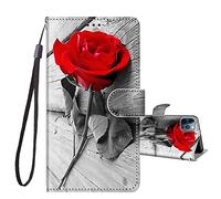 JRIANY for iPhone 12/12 Pro Case, PU Leather Wallet Case with Cute Pattern [Card Holder] [Kickstand], iPhone 12 Pro Flip Case, Shockproof Cover Compatible with Apple iPhone 12/12 Pro, Rose