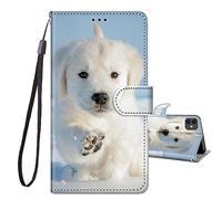 JRIANY for iPhone 12/12 Pro Case, PU Leather Wallet Case with Cute Pattern [Card Holder] [Kickstand], iPhone 12 Pro Flip Case, Shockproof Cover Compatible with Apple iPhone 12/12 Pro, Dog