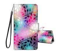 JRIANY for iPhone 12/12 Pro Case, PU Leather Wallet Case with Cute Pattern [Card Holder] [Kickstand], iPhone 12 Pro Flip Case, Shockproof Cover Compatible with Apple iPhone 12/12 Pro, Leaves H