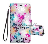 JRIANY for iPhone 12/12 Pro Case, PU Leather Wallet Case with Cute Pattern [Card Holder] [Kickstand], iPhone 12 Pro Flip Case, Shockproof Cover Compatible with Apple iPhone 12/12 Pro, Flower B