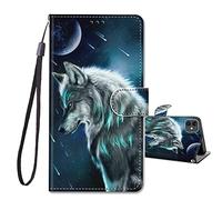 JRIANY for iPhone 12/12 Pro Case, PU Leather Wallet Case with Cute Pattern [Card Holder] [Kickstand], iPhone 12 Pro Flip Case, Shockproof Cover Compatible with Apple iPhone 12/12 Pro, Wolf B