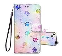 JRIANY for iPhone 13 Case -6.1 inch, PU Leather Wallet Case with Card Holder Animal Pattern Cute Design Magnetic Shockproof Cover Flip Case Compatible with Apple iPhone 13 - Pawprint