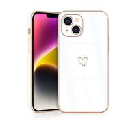JRIANY for iPhone 14+ Plus Case, Protective Flexible Silicone Case with Cute Design Love Heart Pattern Shockproof Bumper Cover Compatible with Apple iPhone 14 Plus - White