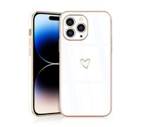 JRIANY for iPhone 14 Pro Case, Protective Flexible Silicone Case with Cute Design Love Heart Pattern Shockproof Bumper Cover Compatible with Apple iPhone 14 Pro - White