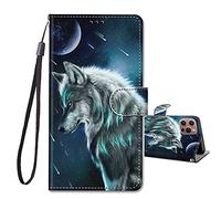 JRIANY for iPhone 14 Pro Max Case 6.7-inch, PU Leather Wallet Case with Card Holder Animal Pattern Cute Design Shockproof Cover Flip Case Compatible with Apple iPhone 14 Pro Max - Wolf B