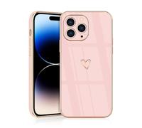 JRIANY for iPhone 14 Pro Max Case, Protective Flexible Silicone Case with Cute Design Love Heart Pattern Shockproof Bumper Cover Compatible with Apple iPhone 14 Pro Max - Pink