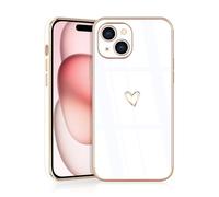 JRIANY for iPhone 15 Case, Protective Flexible Silicone Case with Cute Design Love Heart Pattern Shockproof Bumper Cover Compatible with Apple iPhone 15 - White