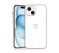 JRIANY for iPhone 15 Plus Case, Protective Flexible Silicone Case with Cute Design Love Heart Pattern Shockproof Bumper Cover Compatible with Apple iPhone 15 Plus - White
