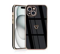 JRIANY for iPhone 15 Plus Case, Protective Flexible Silicone Case with Cute Design Love Heart Pattern Shockproof Bumper Cover Compatible with Apple iPhone 15 Plus - Black