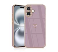 JRIANY for iPhone 16 Case, Protective Flexible Silicone Case with Cute Design Love Heart Pattern Shockproof Bumper Cover Compatible with Apple iPhone 16 6.1-Inch - Purple