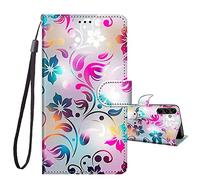 JRIANY For Samsung Galaxy A54 5G Case, PU Leather Wallet Case with Card Holder Animal Pattern Cute Design Magnetic Shockproof Cover Flip Case Compatible with Samsung A54 5G - Flower B
