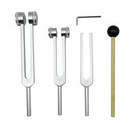 Jrifedptry 4 Pack Tuning Fork Set(128Hz, 256Hz, 512Hz) with Tuning Fork Hammer for Sound Sound Vibration Tool Without Base,Silver