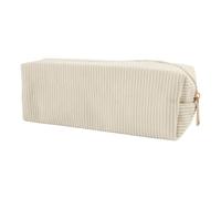 JRILUO Pencil Case Corduroy Stationery Pencil Pouch, Cream White Pencil Box Desk Organizer Make-up Bag with Smooth Zipper, Portable Pouch Pen Holder Case for School Office Supplies Make Up Organizer