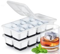 JRISBO Large Ice Cube Moulds, Square 4.5cm Ice Cube Trays with Lids, Set of 2 Big Silicone Ice Cube Tray Food Grade & BPA Free & Easy-Release for Freezer Cocktail Whiskey Drinks