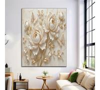 JRISEMECY 3D Flowers Butterflies Relief Wall Art Elegant Luxurious Canvas Prints Beige Gold Posters Modern Artwork Wall Landscape Pictures For Bedroom Living Room Office Decor 12X16 In Unframed