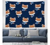 JRISEMECY 3D Printed Cartoon Animal Starry Sky Tapestry, Cute Scarf Fox Tapestries Wall Hanging, Navy Blue Animals Aesthetic Tapestries Backdrop For Bedroom Living Room Dorm Office Wall Art Decor