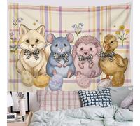 JRISEMECY 3D Printed Cute Easter Animals Tapestry, Country Plaid Stripes Tapestries Wall Hanging, Beige Pink Animals Aesthetic Tapestries Backdrop For Bedroom Living Room Dorm Office Wall Art Decor