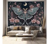 JRISEMECY 3D Printed Mysterious Moon Moth Flower Tapestry, Tarot Animals Tapestries Wall Hanging, Black Animals Aesthetic Tapestries Backdrop For Bedroom Living Room Dorm Office Wall Art Decor