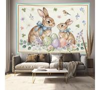 JRISEMECY 3D Printed Rural Easter Bunny Tapestry, Retro Plant Border Tapestries Wall Hanging, Cream Animals Aesthetic Tapestries Backdrop For Bedroom Living Room Dorm Office Wall Art Decor