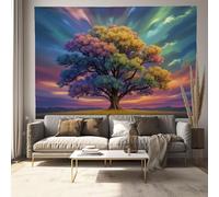 JRISEMECY Aurora Trees Grasslands Tapestry Wall Hanging, Fantasy Plants Large Tapestry For Bedroom Aesthetic, Green And Orange Tapestries Wall Art For College Dorm Living Room 40"X30" (100X75Cm)
