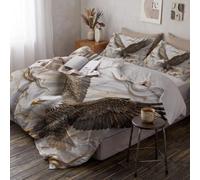JRISEMECY Beige Single Duvet Cover Set - 2Pcs Aesthetic 3D Marble Eagle Relief Bedding Set, Chic Lovely Luxury Waves Animals Girl Bedding Sets Single Size 135X200Cm, Pillowcase 50X75 Cm