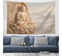JRISEMECY Beige Tapestry 3D Zen-Inspired Grotto Sculptures Wall Hangings | Eastern Mountain Landscape Beach Throw Blanket, Tapestries Wall Decor For Bedspread Yoga Meditation Mat Rugs 200X150Cm