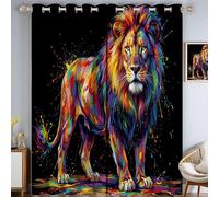 JRISEMECY Black Blackout Curtains For Living Room 2 Panel Set, Abstract Ink Splash Lion Premium Eyelet Curtains For Bedroom, Pop Art Animals Black Out Window Curtain Drapes Curtain 84 Drop