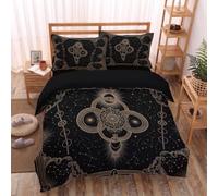 JRISEMECY Black Mysterious Starry Sky Tarot Duvet Cover, Double Size Bedding Set 200X200Cm, Soft Microfiber, Gothic Snake Totem Reversible Designs, 2 Pillowcases, Bohemian Bedding Quilt Cover