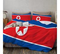 JRISEMECY Blue And Red Bedding Sets Super King 3 Pieces Reversible Bedding Set North Korean Flag Duvet Covers Soft Comforter Microfiber Patriotic Stars Duvet Set For All Seasons, Super King