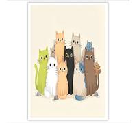JRISEMECY Cartoon Cat Theme Wall Art Cute Animals Canvas Prints Cream Color Posters Modern Artwork Wall Landscape Pictures For Bedroom Living Room Office Decor 12X16 In Unframed