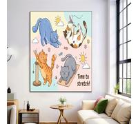 JRISEMECY Cartoon Cat Theme Wall Art Fun Animal Poster Canvas Prints Blue And Pink Posters Modern Artwork Wall Landscape Pictures For Bedroom Living Room Office Decor 28X39 In Unframed