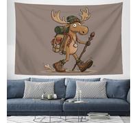 JRISEMECY Cartoon Moose Explorer Tapestry Large Vintage Wall Hanging Decor Interesting Animals Tapestries Durable Wall Art Decoration Brown 3D Print Tapestry For Dorm Living Room Bedroom 60"X50"