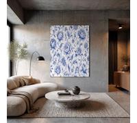 JRISEMECY Chinese Porcelain Theme Wall Art Prints Unframed, Modern Artwork Wall Decor, Delicate Lines Of Flowers Prints Canvas For Living Room 24X35 Inch, Blue Aesthetic Poster Art Print For Bedroom